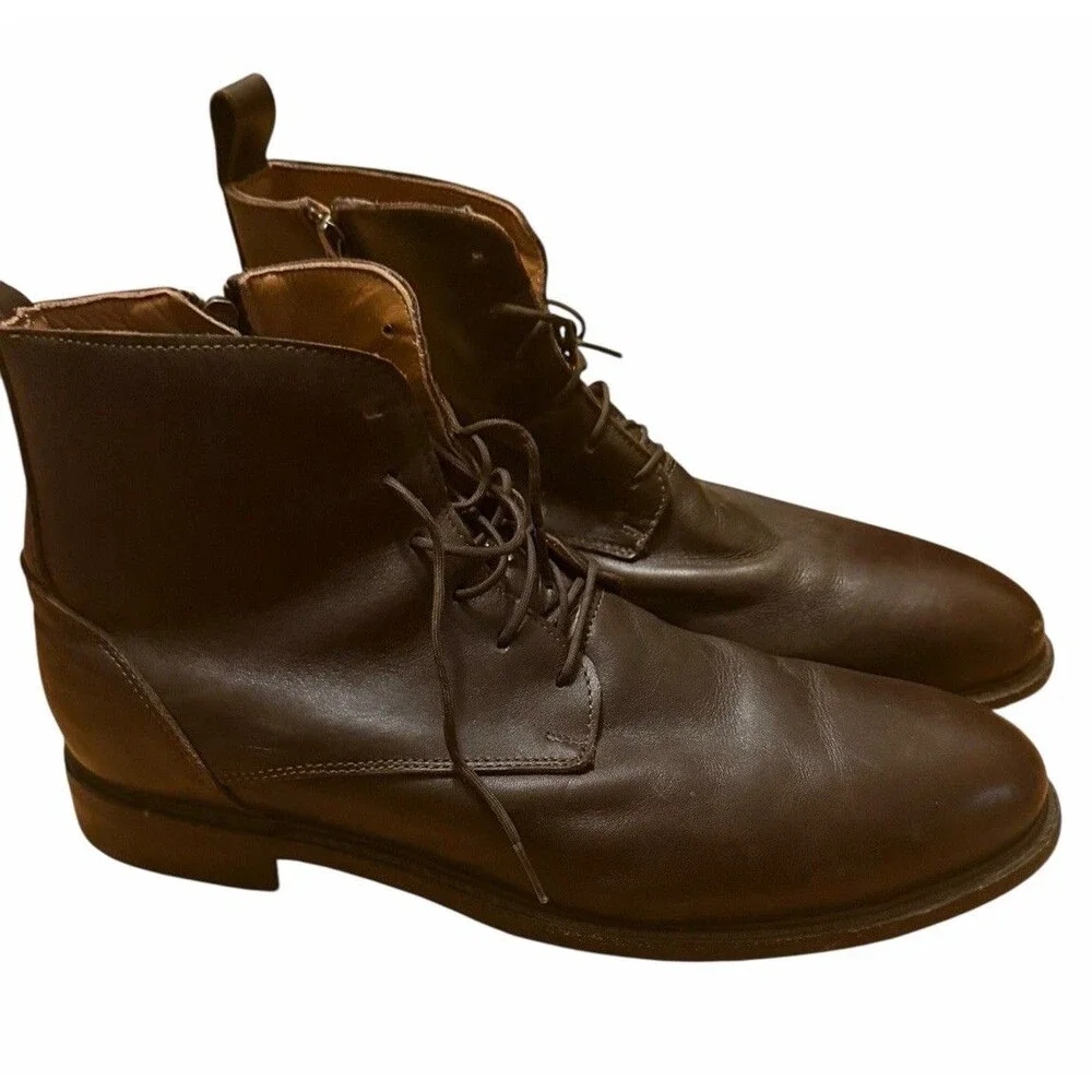 Proxon Steel Toe Work Boots Mens 12.5 Chelsea  Brown Leather Lace Up Zipper